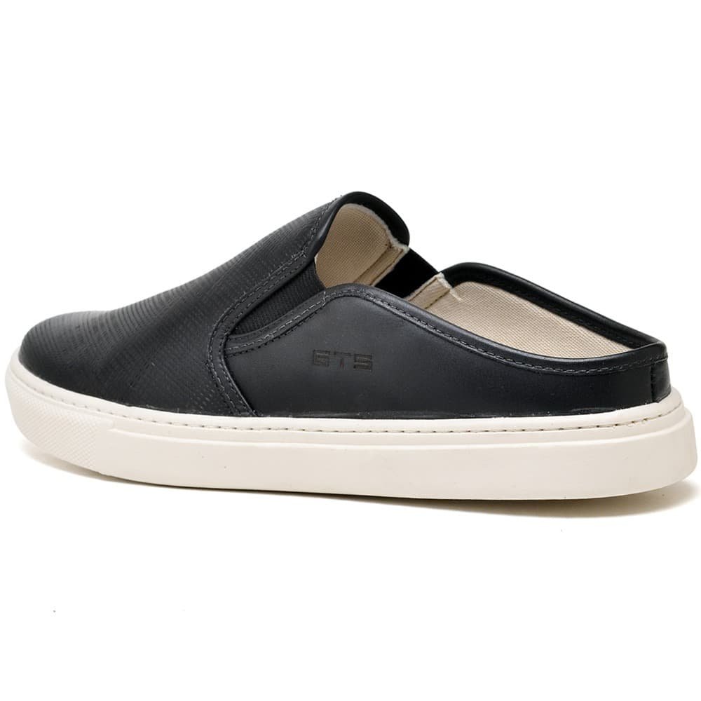 Tênis Mule Masculino de Couro Legitimo Casual Clube do Sapato de Franca R RN Iate Preto 3