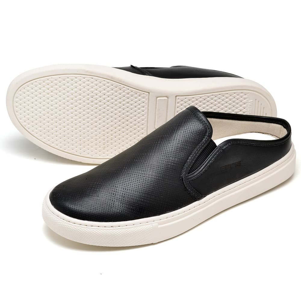 Tênis Mule Masculino de Couro Legitimo Casual Clube do Sapato de Franca R RN Iate Preto 4