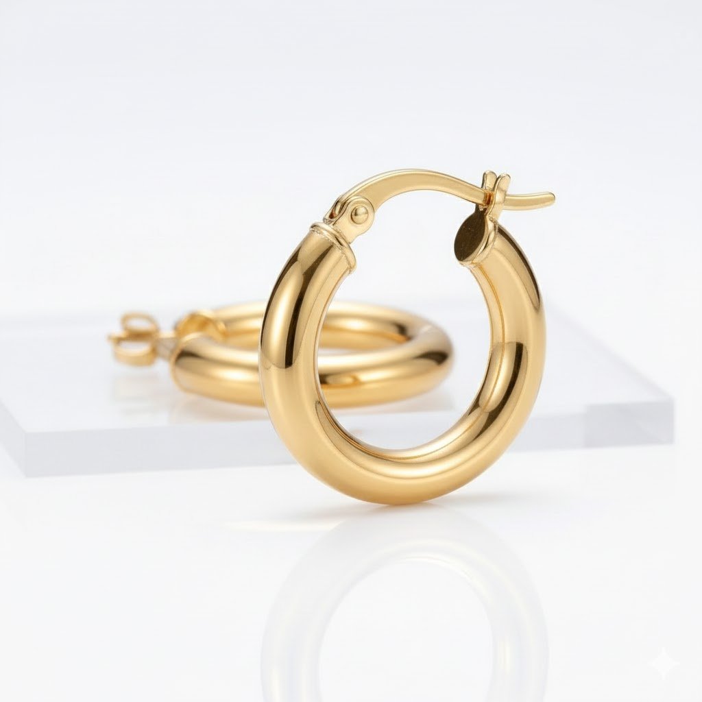 ARGOLA BASIC P COM FECHO ITALIANO BANHADA EM OURO 18K