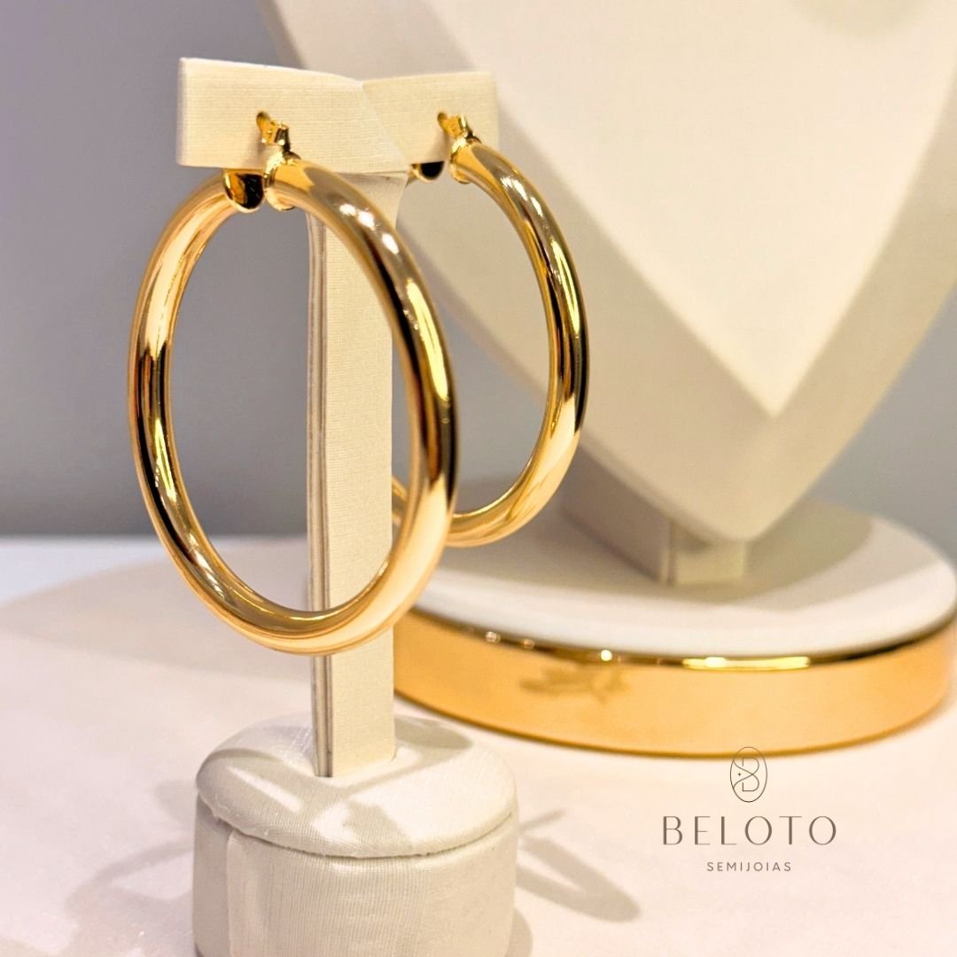 ARGOLA BASIC G COM FECHO ITALIANO BANHADA EM OURO 18K Dourado 2