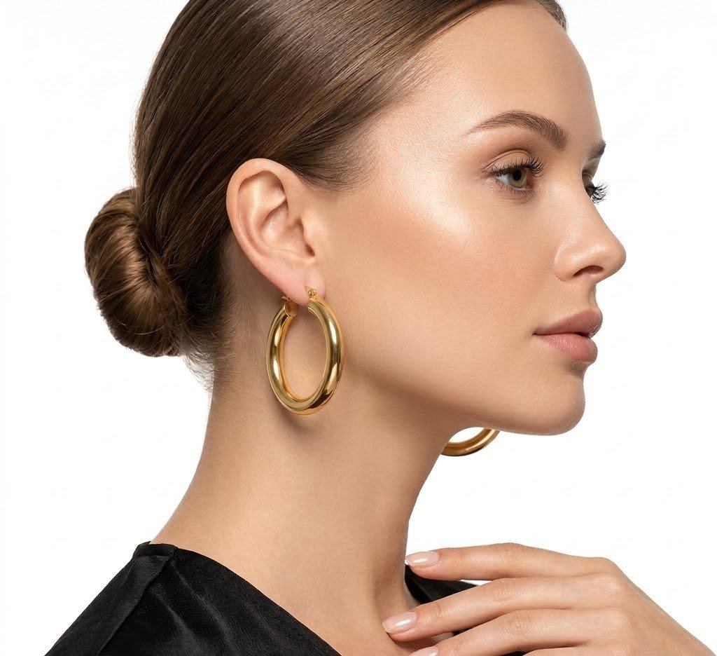 ARGOLA BASIC G COM FECHO ITALIANO BANHADA EM OURO 18K Dourado 3