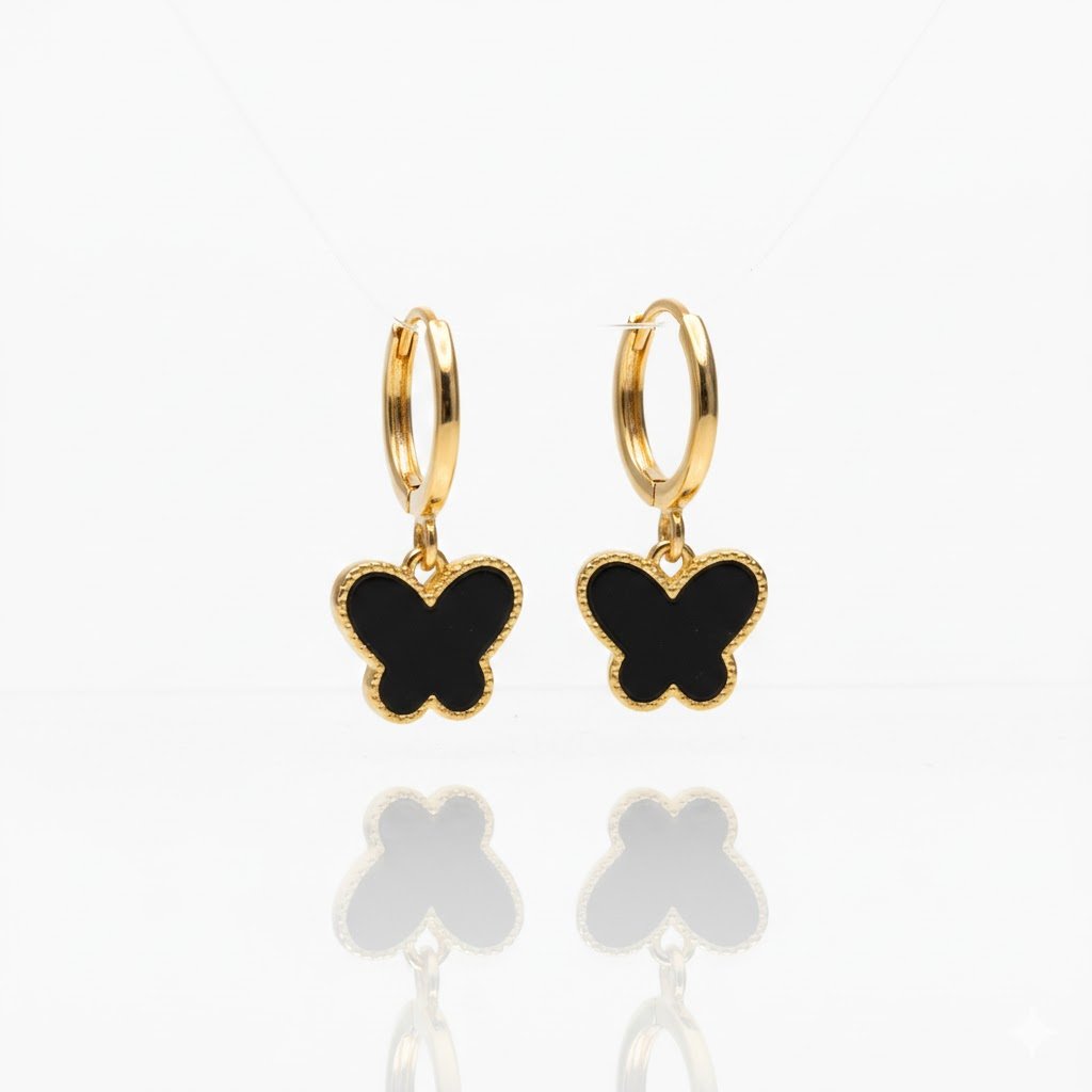 ARGOLA BORBOLETA BLACK BANHADO EM OURO 18K