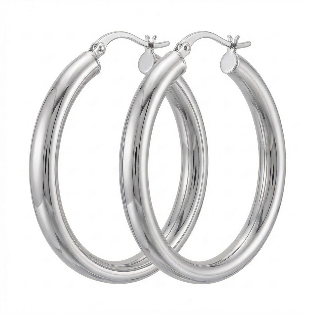 ARGOLA BASIC M COM FECHO ITALIANO BANHADA EM PRATA 925