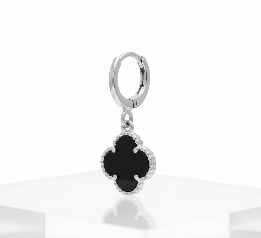 ARGOLA TREVO BLACK - BANHADO EM PRATA 925