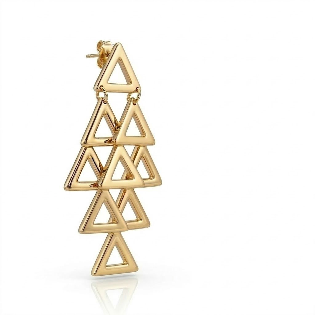 BRINCO CASCATA TRIANGULO BANHADO EM OURO 18K