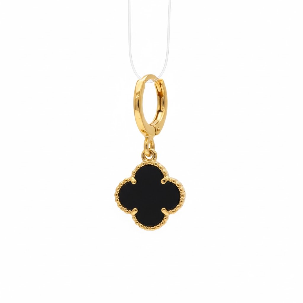 ARGOLA TREVO BLACK - BANHADO EM OURO 18K