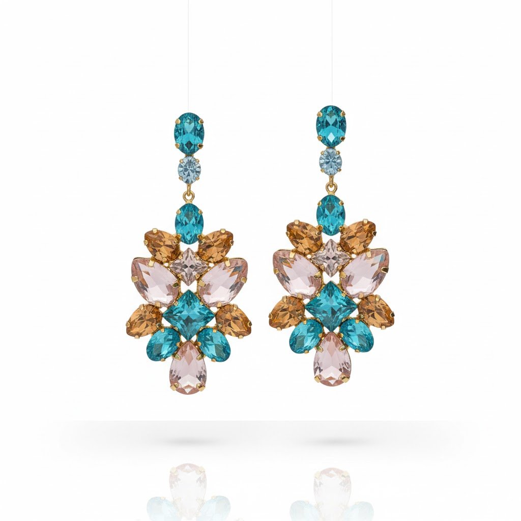 BRINCO CASCATA DE ZIRCONIAS COLORIDAS BANHADO EM OURO 18K