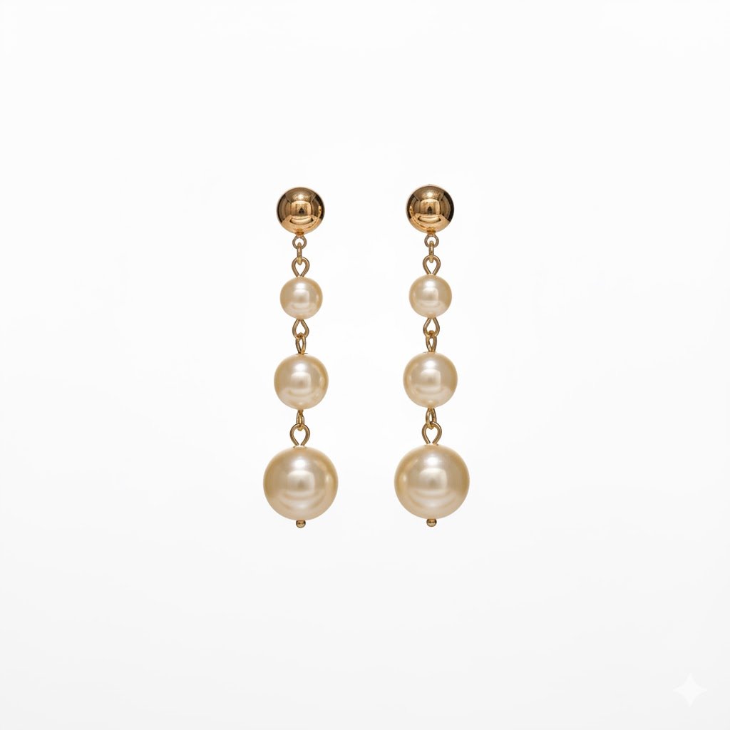 BRINCO CASCATA PEROLAS TRIO M BANHADO EM OURO 18K
