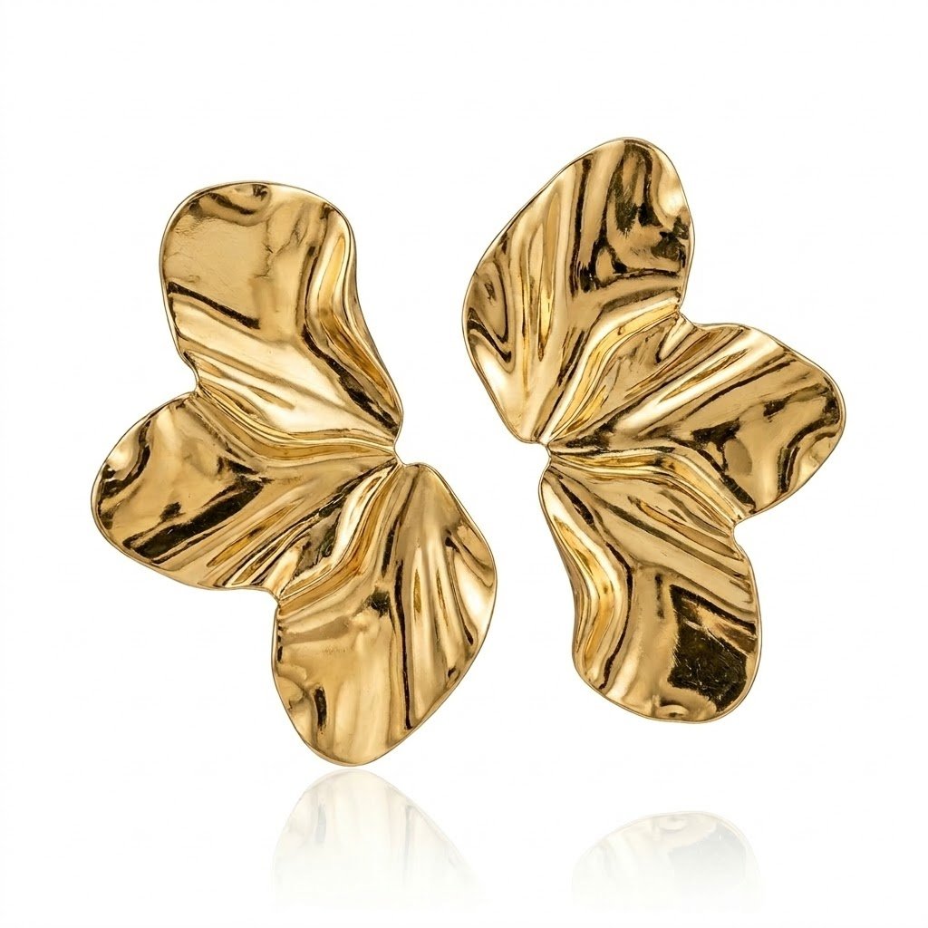 BRINCO MEIA FLOR ROBUSTO BANHADO EM OURO 18K