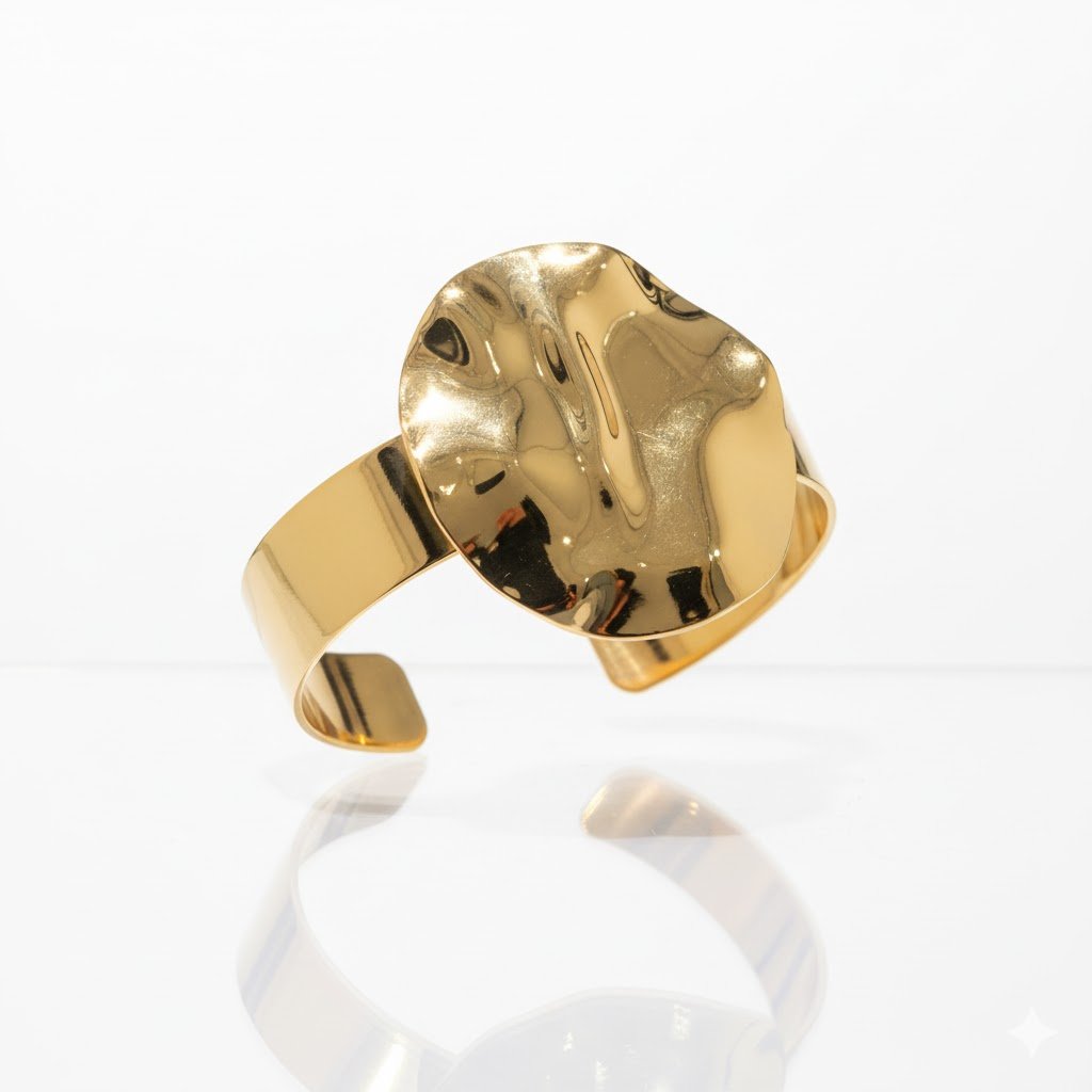 BRACELETE MATELADO CHAPA REDONDA BANHADO EM OURO 18K