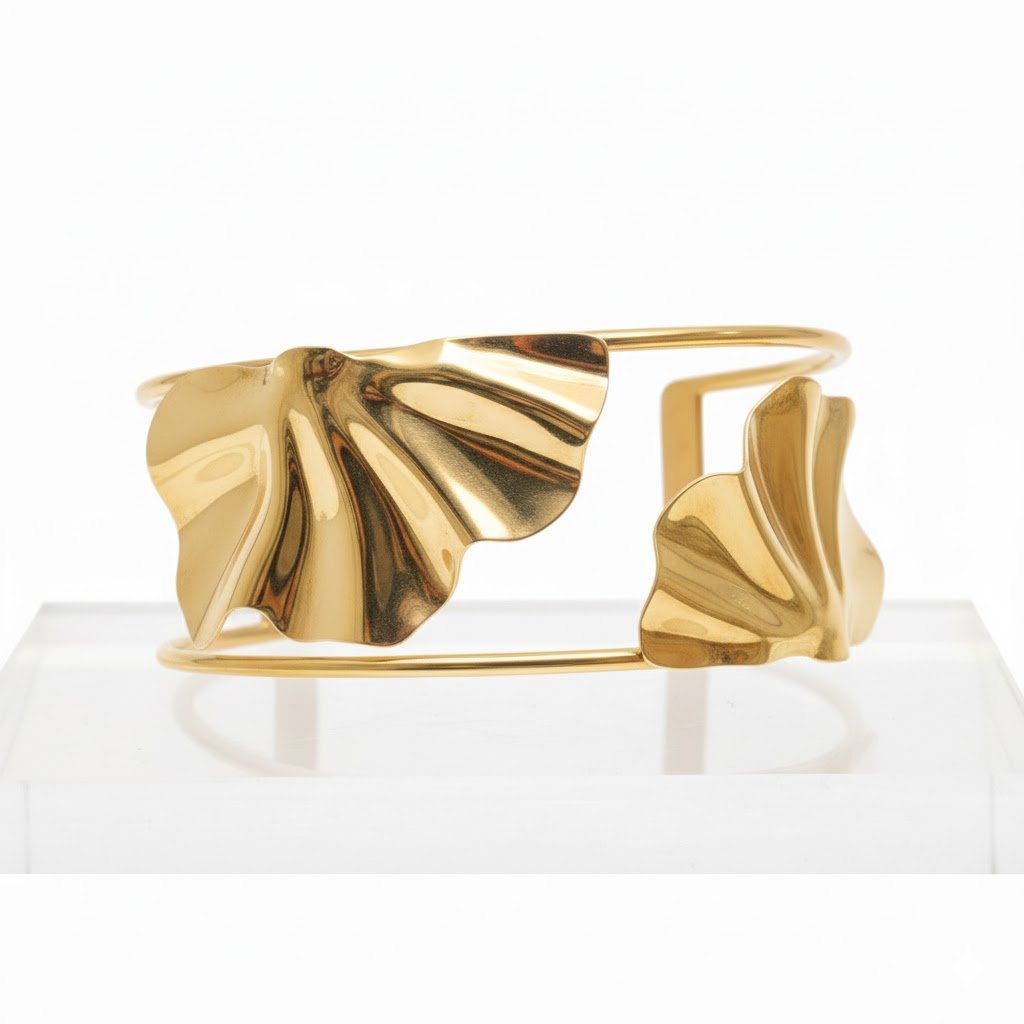BRACELETE DE FOLHAS DUPLAS BANHADO EM OURO 18K
