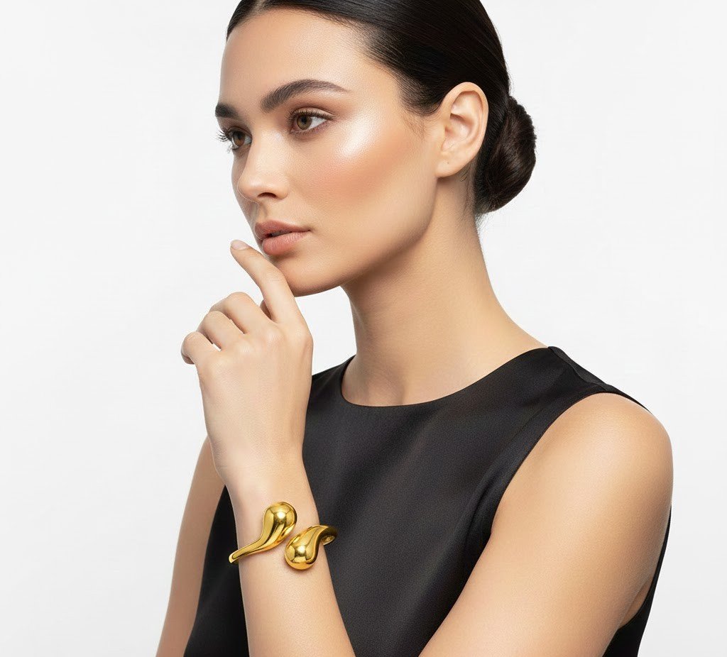 BRACELETE CURVE BOLD BANHADO EM OURO 18K Dourado 2