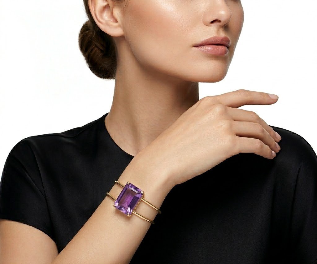 BRACELETE FIO DUPLO COM PEDRA LILAS DE ZIRCONIA BANHADO EM OURO 18K Lilás 2
