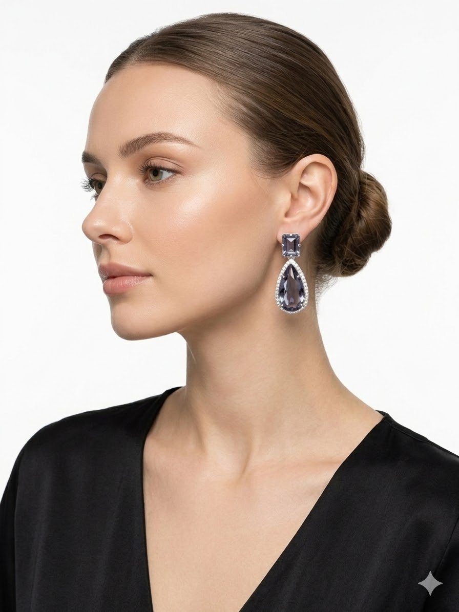 BRINCO CRAVEJADO ZIRCONIAS PEDRA LILAS BANHADO EM PRATA 925 Prata 2