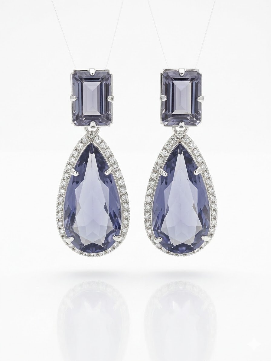 BRINCO CRAVEJADO ZIRCONIAS PEDRA LILAS BANHADO EM PRATA 925 Prata 3