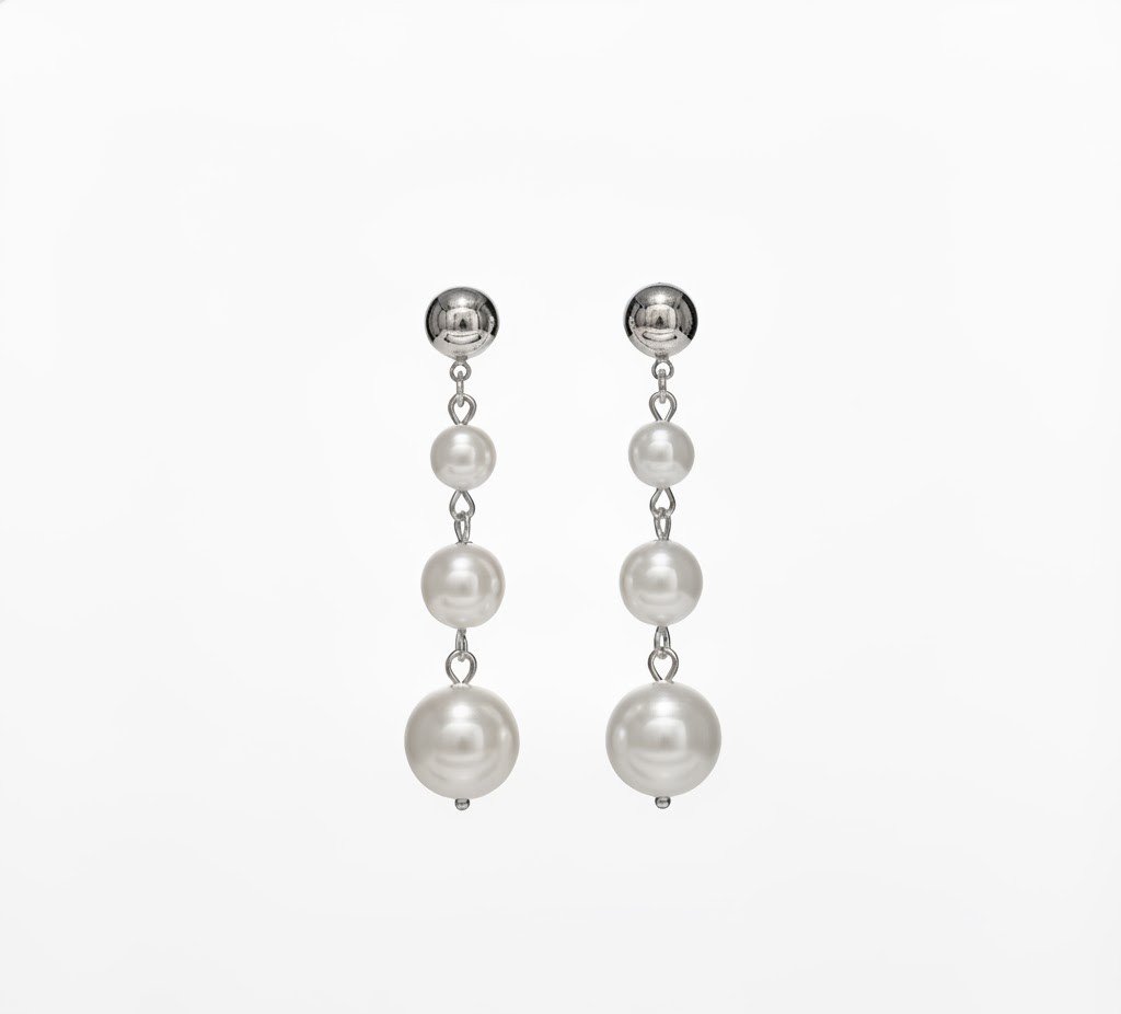 BRINCO CASCATA PEROLAS TRIO M BANHADO EM PRATA 925