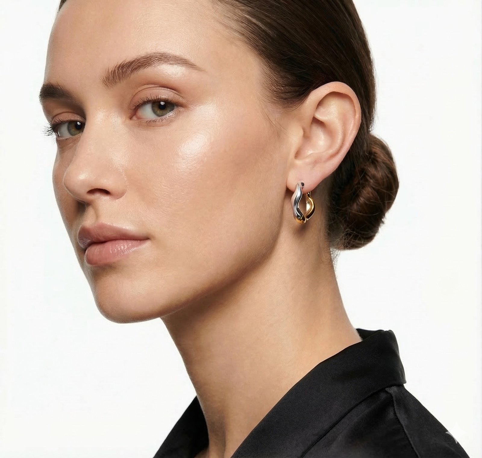 Brinco Argola Mix de Banhos Wave P - Dourado Dourado/Prata 2