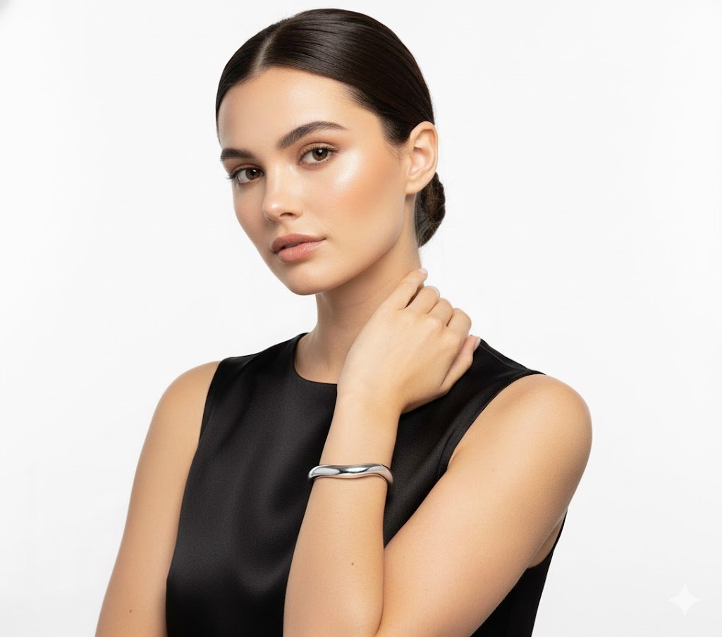 BRACELETE LISO MEIA CANA BANHADO EM PRATA 925 Prata 2