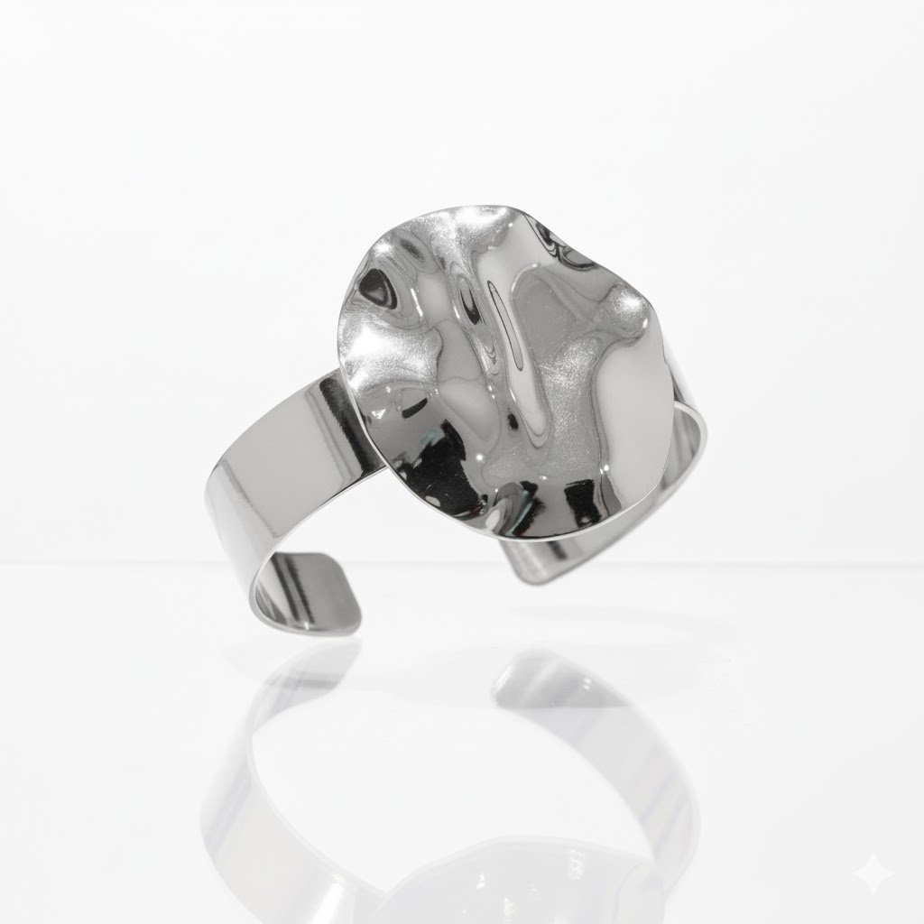 BRACELETE MATELADO CHAPA REDONDA BANHADO EM PRATA 925