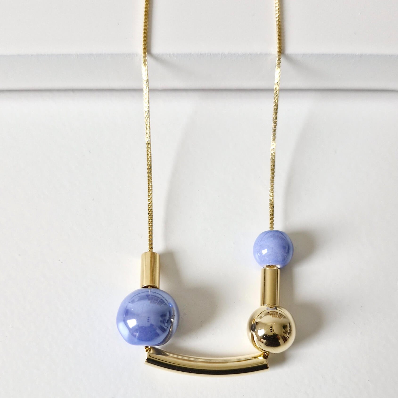 Colar Longo Urban Azul Claro Dourado 2