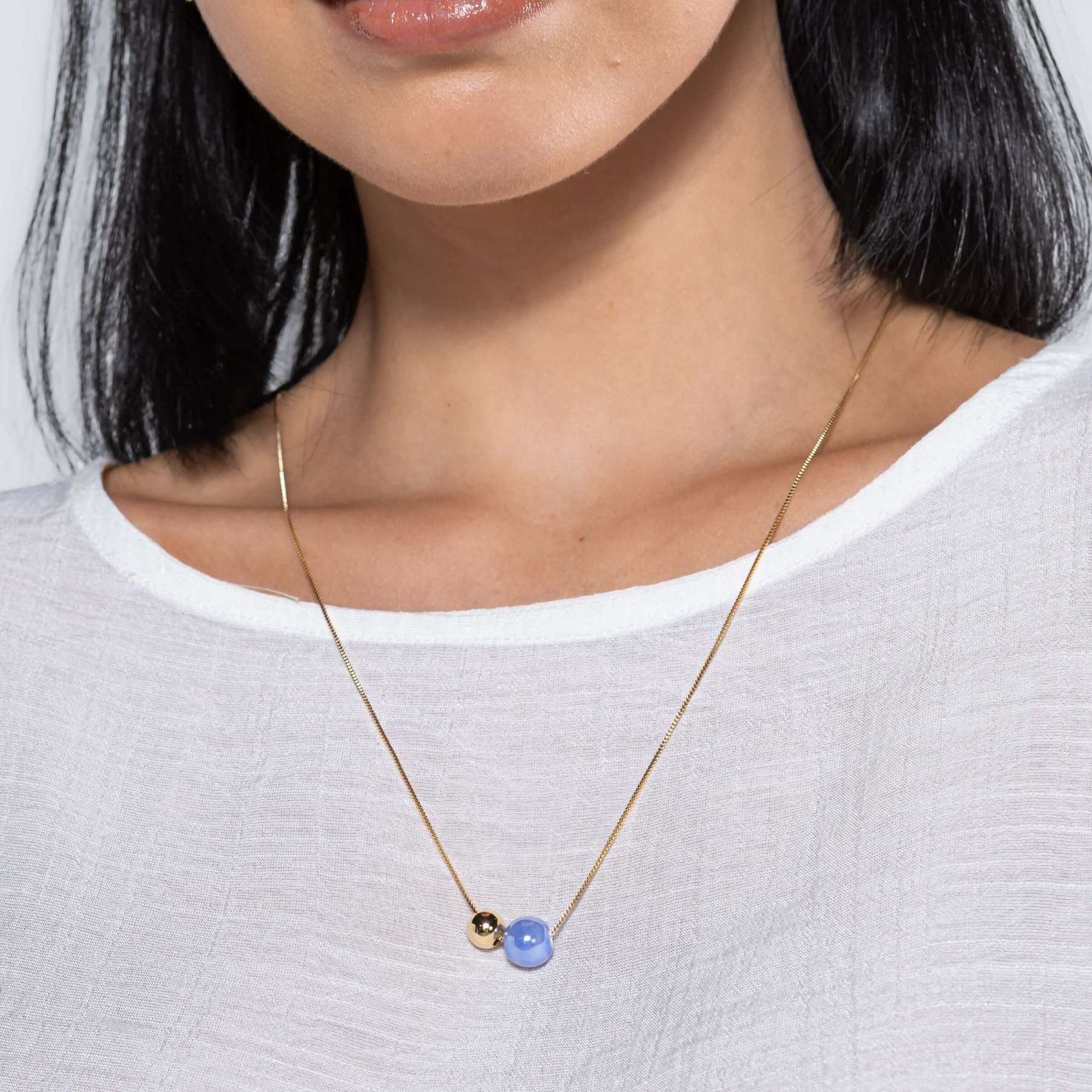 Colar Duo Azul Claro Dourado 2