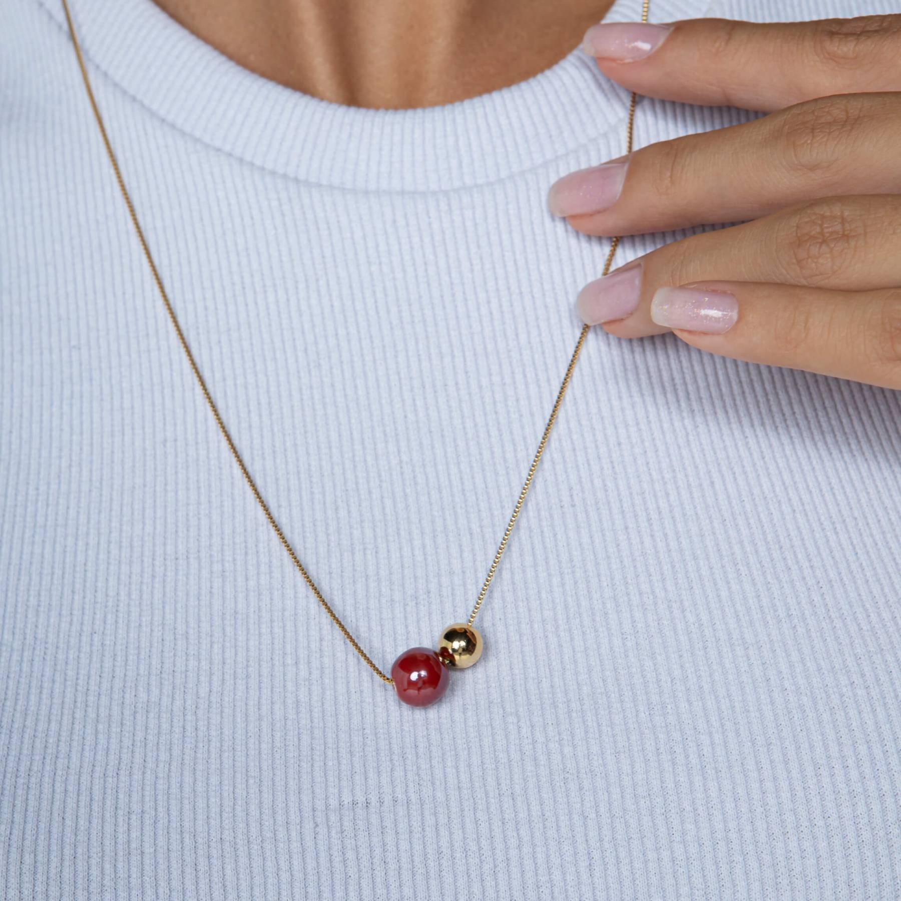 Colar Duo Vermelho Dourado 2