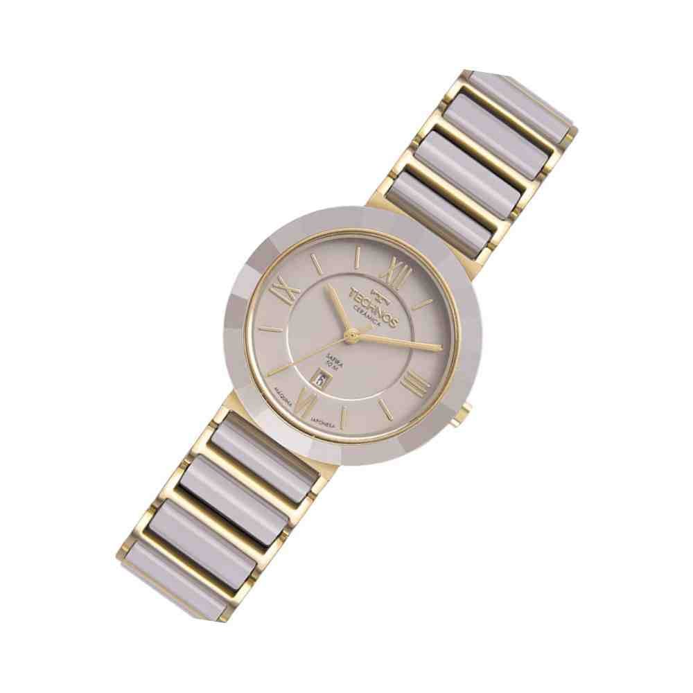 Relógio Technos Saphire Bege/Dourado Feminino 2015CE/1C