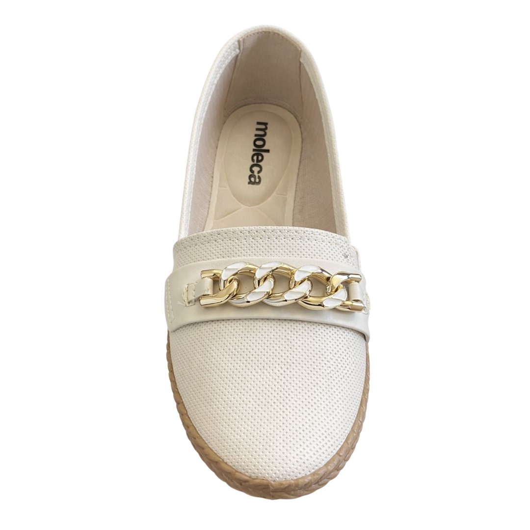 Sapatilha Feminina Moleca 5287.1011 Napa Pesponto Gales Off White 2