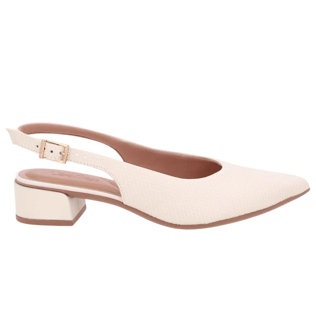 Slingback Usaflex Ud27001002 Salto Bloco Couro Bico Fino Branco 2
