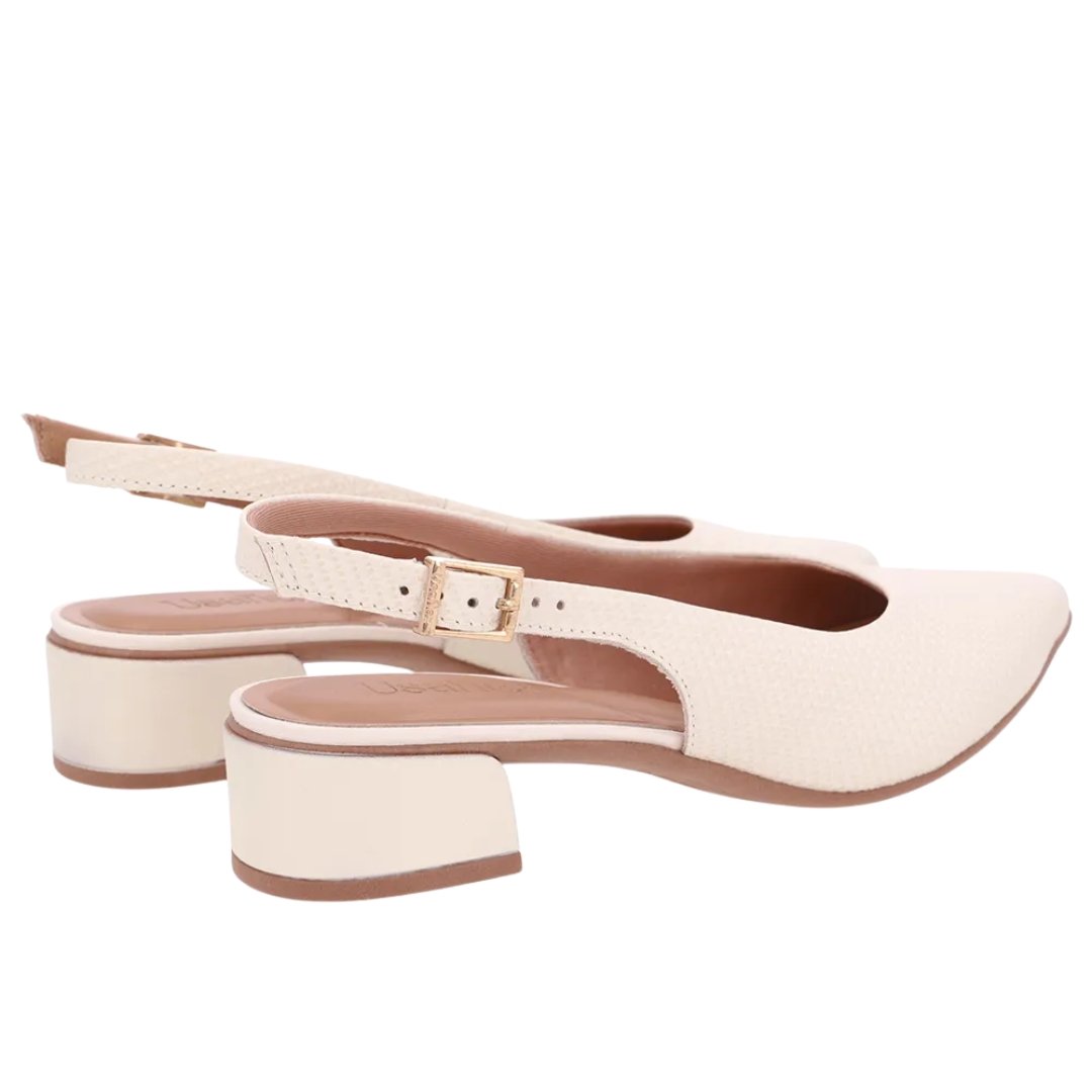 Slingback Usaflex Ud27001002 Salto Bloco Couro Bico Fino Branco 4