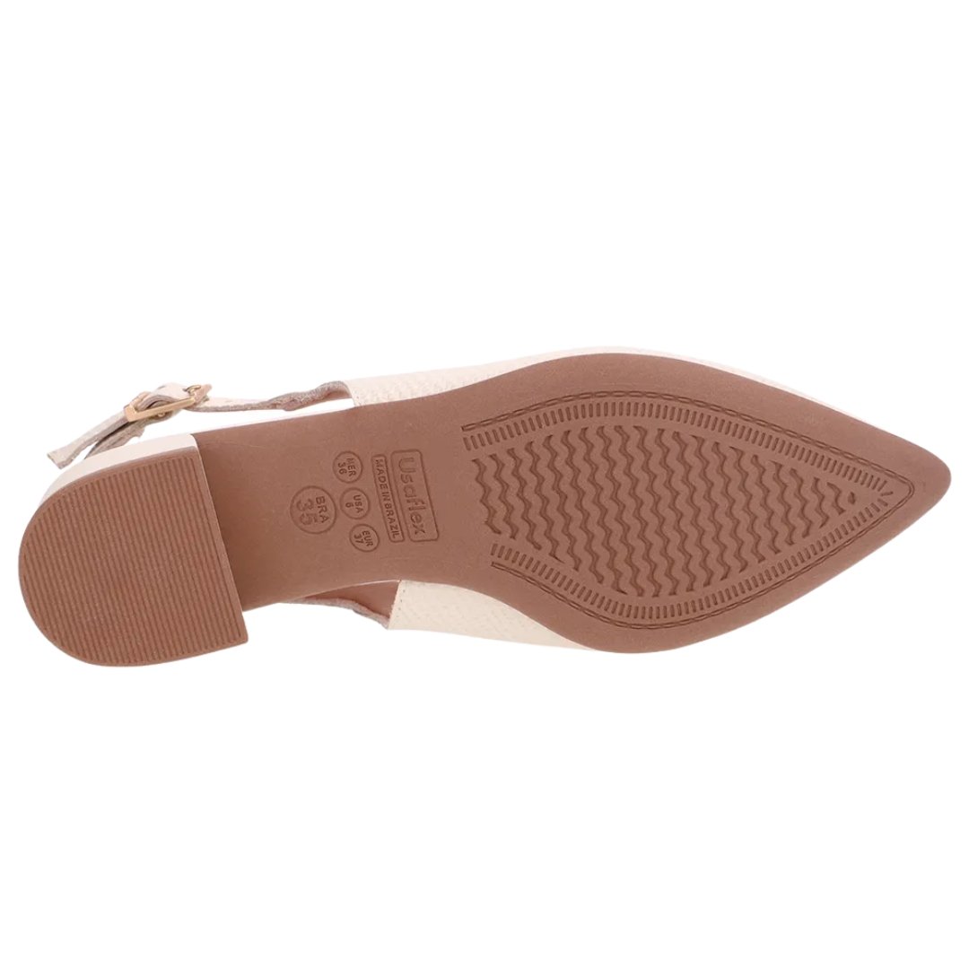Slingback Usaflex Ud27001002 Salto Bloco Couro Bico Fino