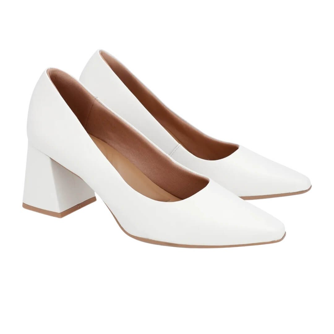 Scarpin Feminino Usaflex Ep05001004 Salto Bloco em Couro Branco 2
