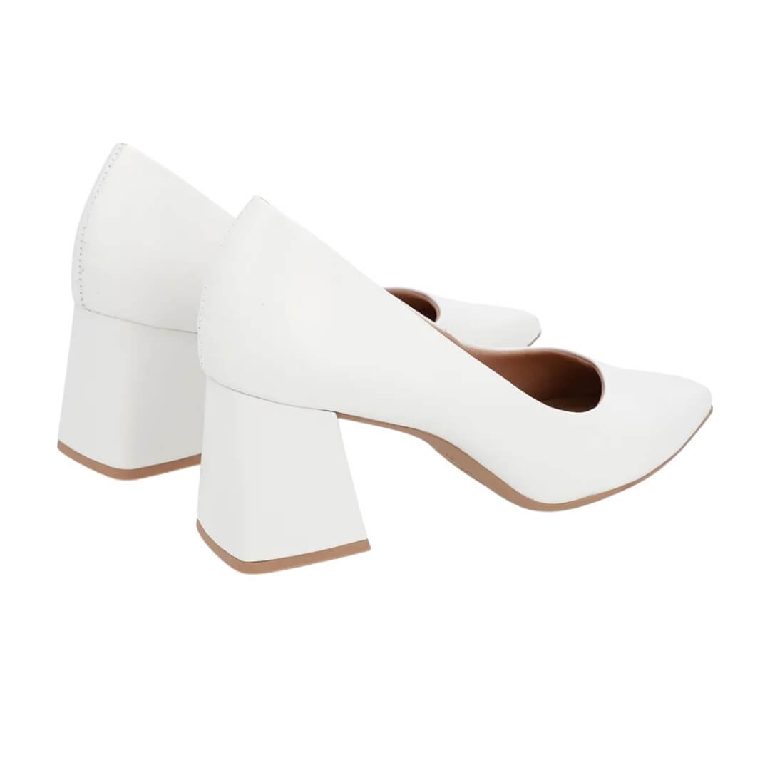 Scarpin Feminino Usaflex Ep05001004 Salto Bloco em Couro Branco 3