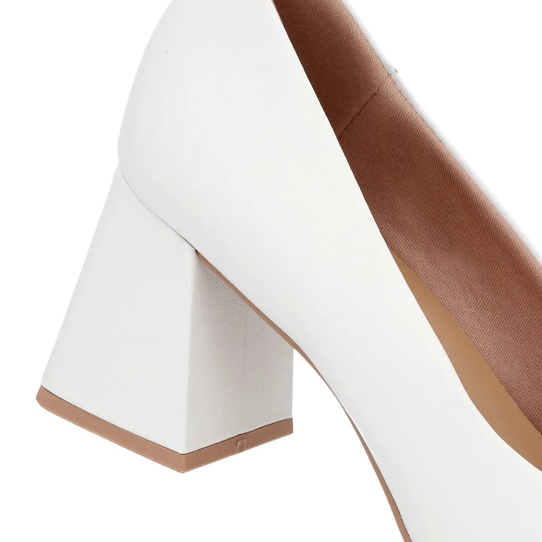 Scarpin Feminino Usaflex Ep05001004 Salto Bloco em Couro Branco 4