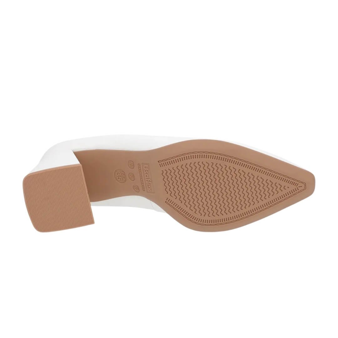 Scarpin Feminino Usaflex Ep05001004 Salto Bloco em Couro Branco 5