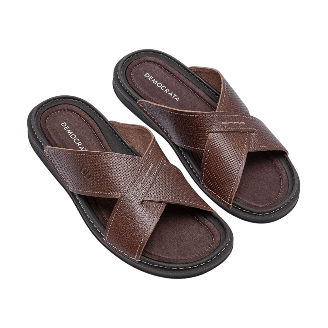 Sandália Masculina Democrata 693102 Lazy em Couro Marrom 2