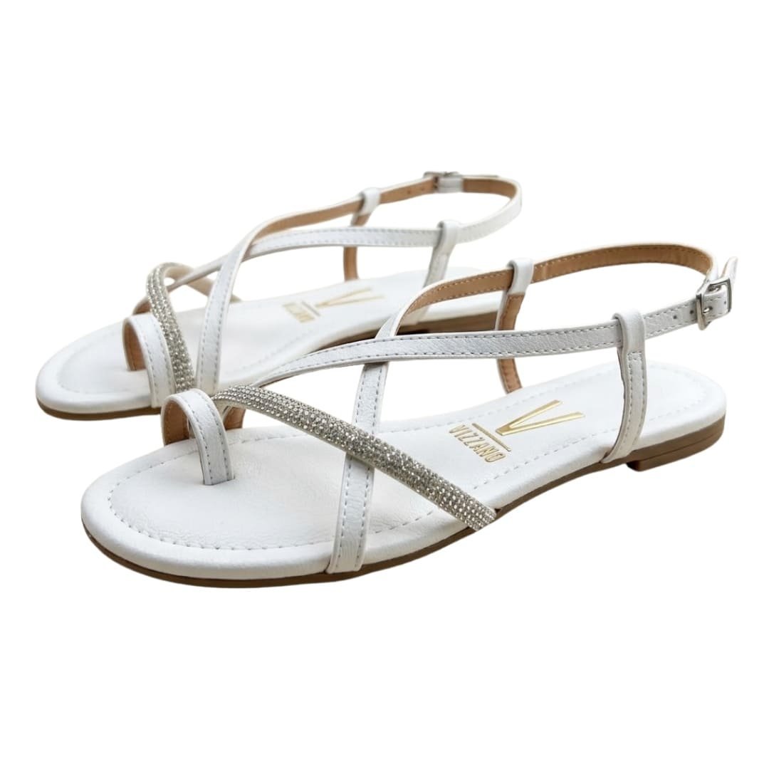 Sandália Rasteira Feminina Vizzano 6371.1070 Napa Calf com Strass Branco 4
