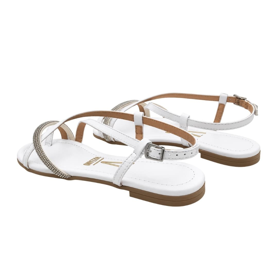 Sandália Rasteira Feminina Vizzano 6371.1070 Napa Calf com Strass Branco 5
