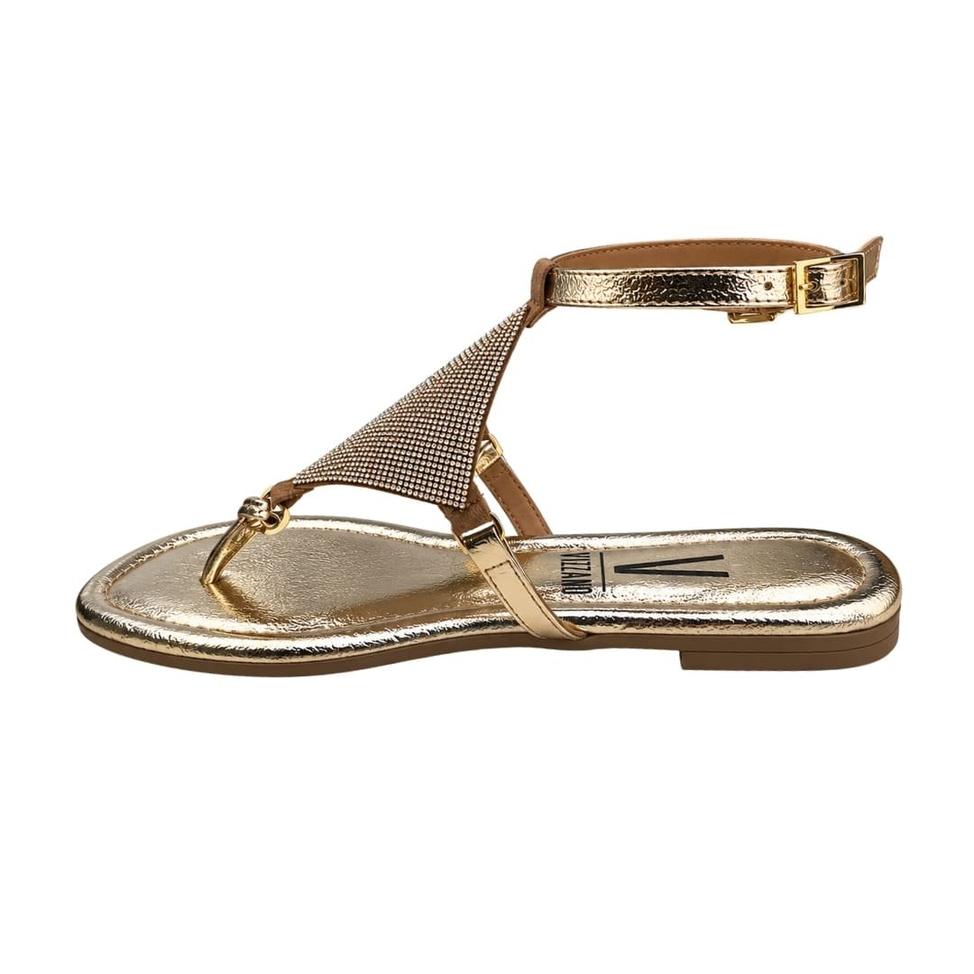 Sandália Rasteira Feminina Vizzano 6371.1172 Gaspea com Strass Dourado 2
