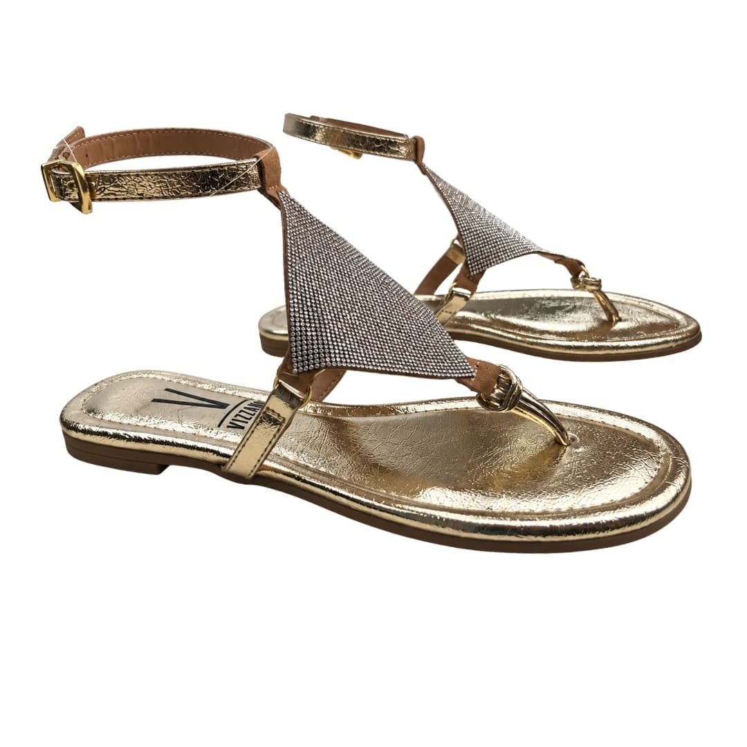 Sandália Rasteira Feminina Vizzano 6371.1172 Gaspea com Strass Dourado 3
