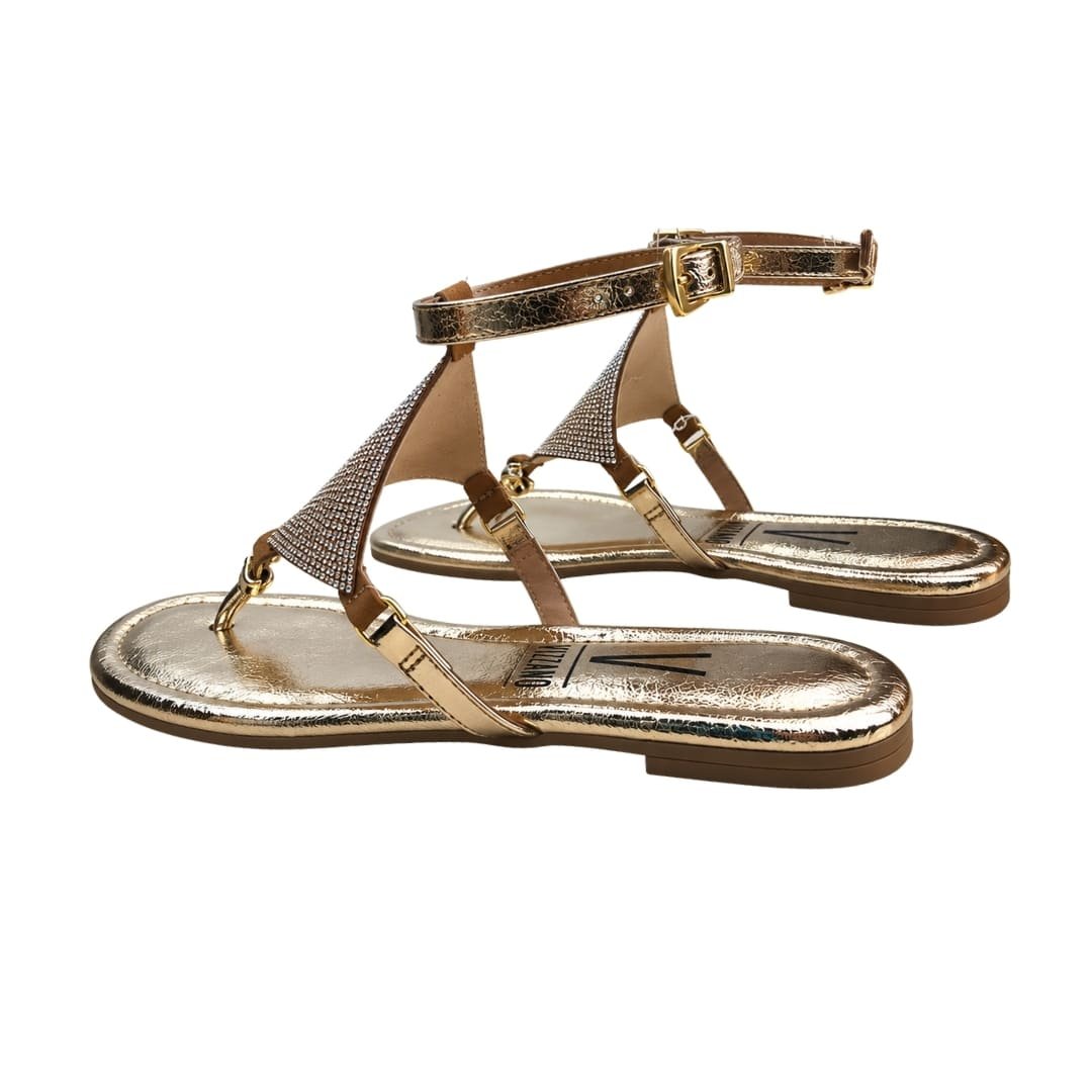 Sandália Rasteira Feminina Vizzano 6371.1172 Gaspea com Strass Dourado 4