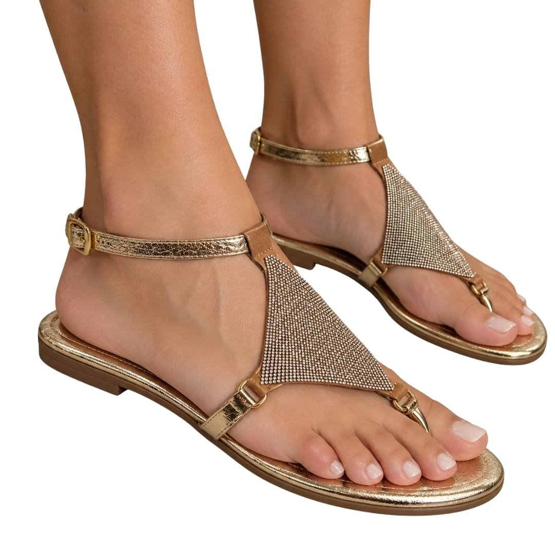 Sandália Rasteira Feminina Vizzano 6371.1172 Gaspea com Strass Dourado 5