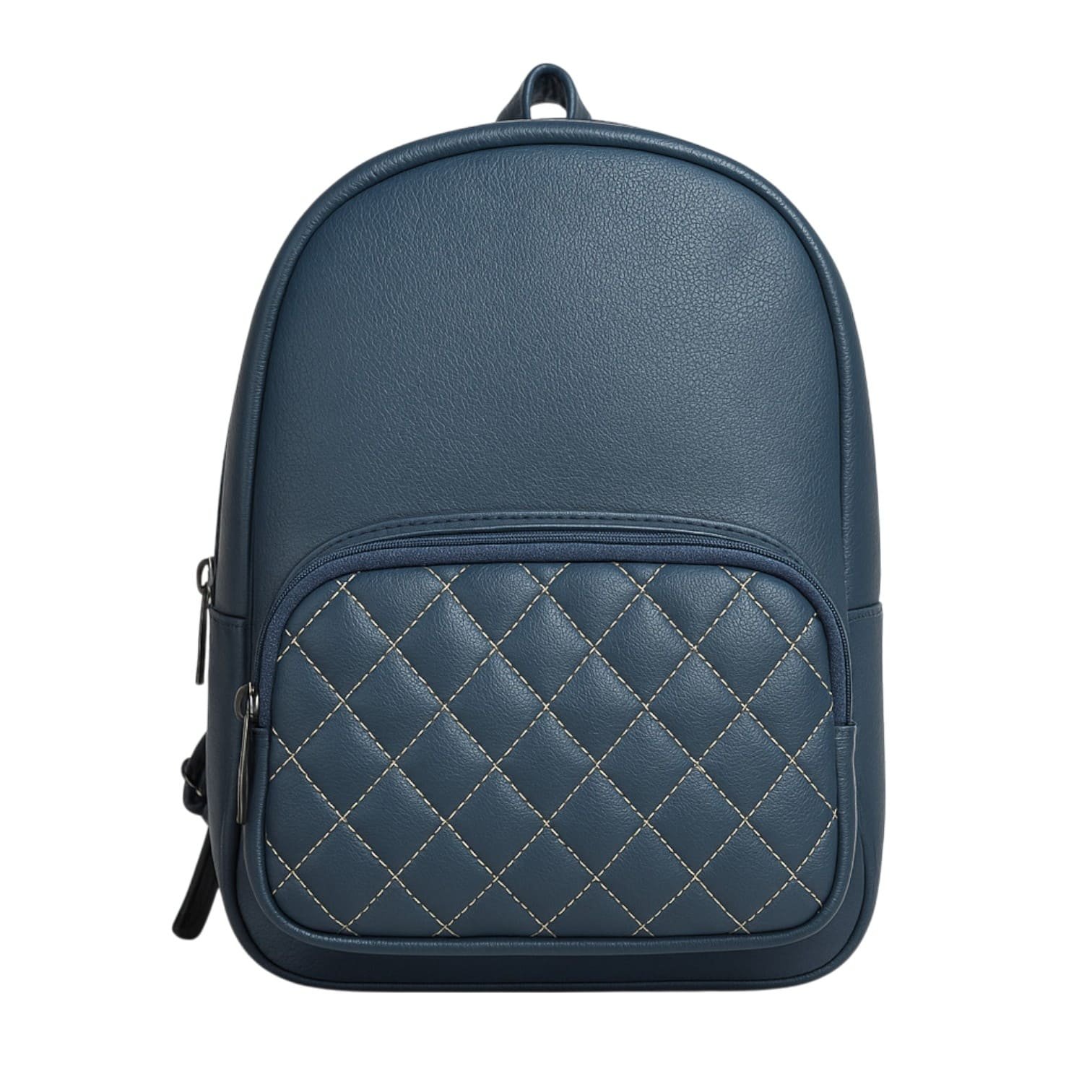 Mochila Feminina Pequena de Couro Legítimo Nina Matê Zup Azul Marinho 2