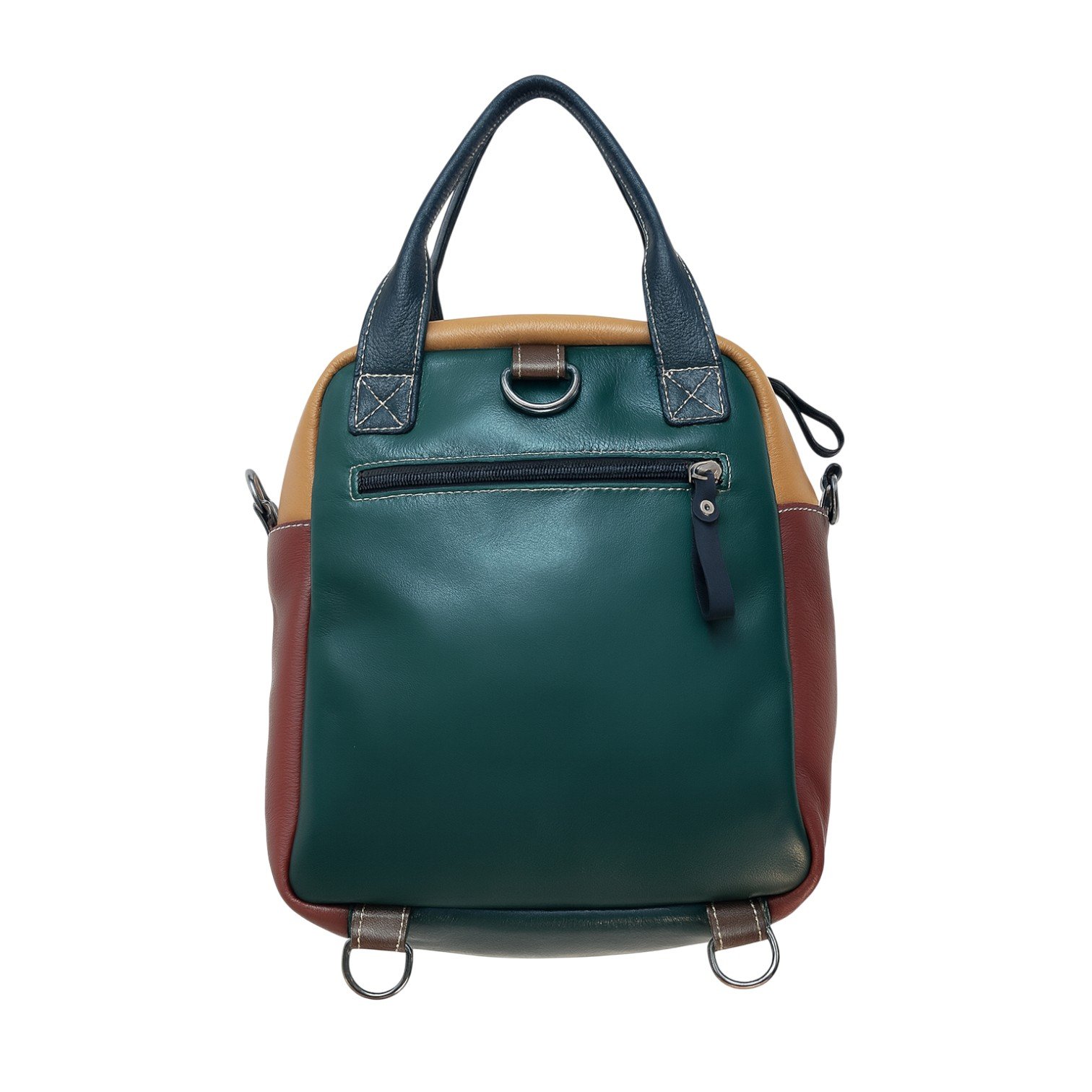 Mochila de Couro Multifuncional Zup Bags Marrom/Vermelho/Amarelo 3