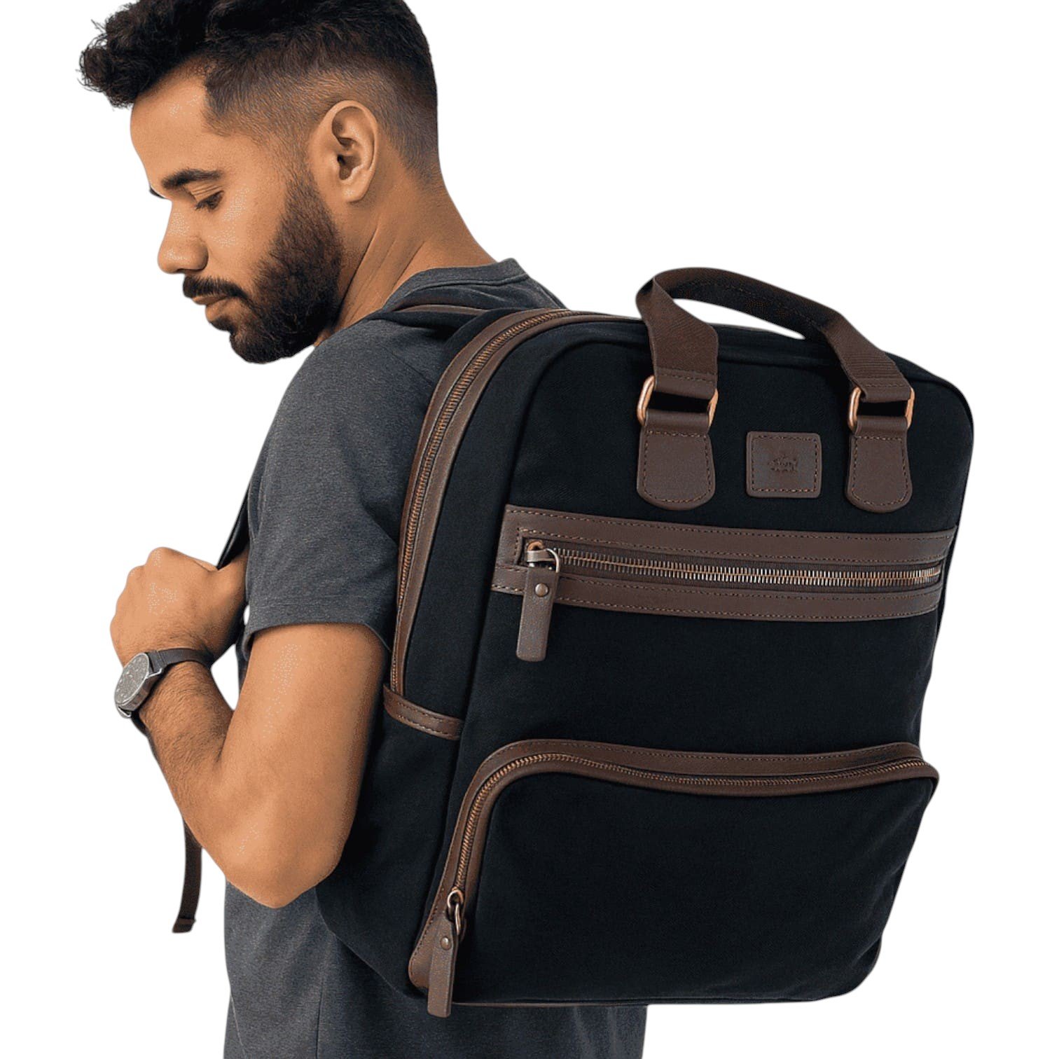 Mochila Executiva de Lona e Couro Zup para Notebook Preto 3