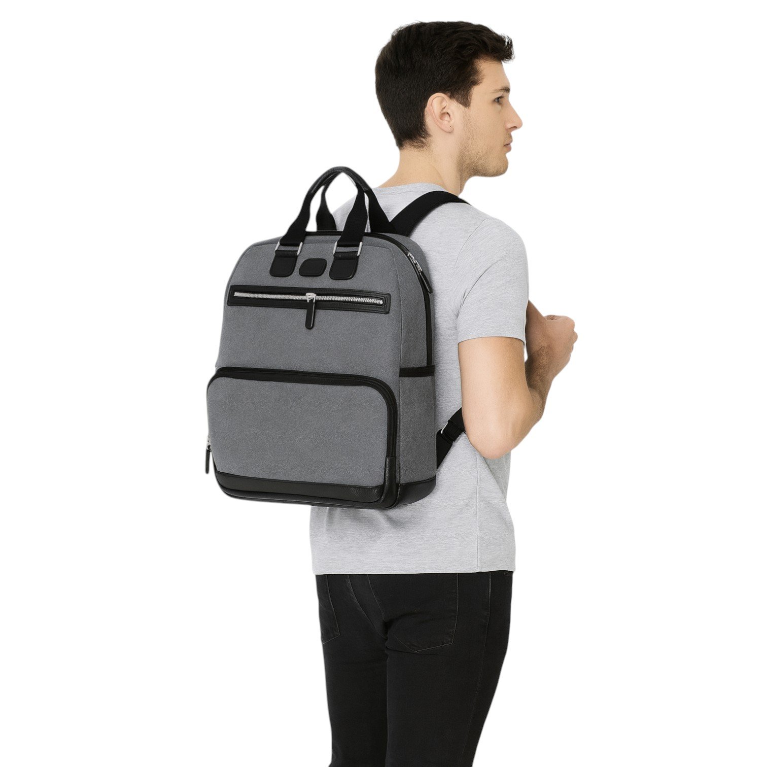 Mochila Executiva de Lona e Couro Zup para Notebook Cinza 3