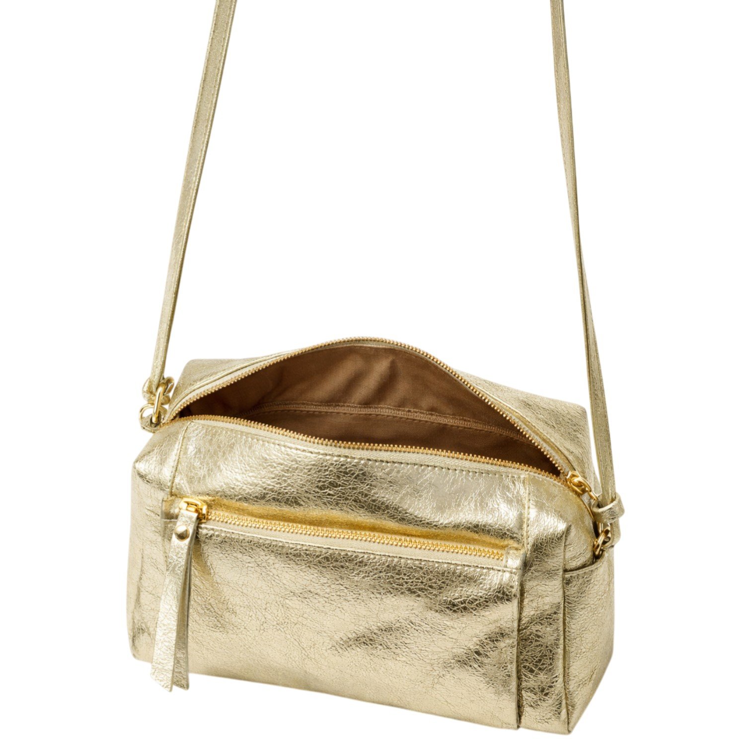 Bolsa Verona Couro Legítimo Crossbody Feminina Zup Bags Dourado 3