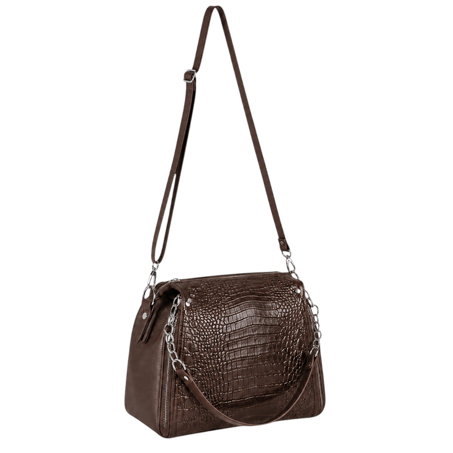 Bolsa Feminina Ravena em Couro Legítimo com Detalhes em Croco