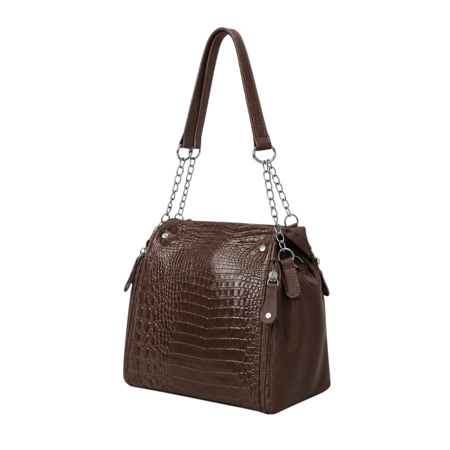 Bolsa Feminina Ravena em Couro Legítimo com Detalhes em Croco Marrom Escuro 3