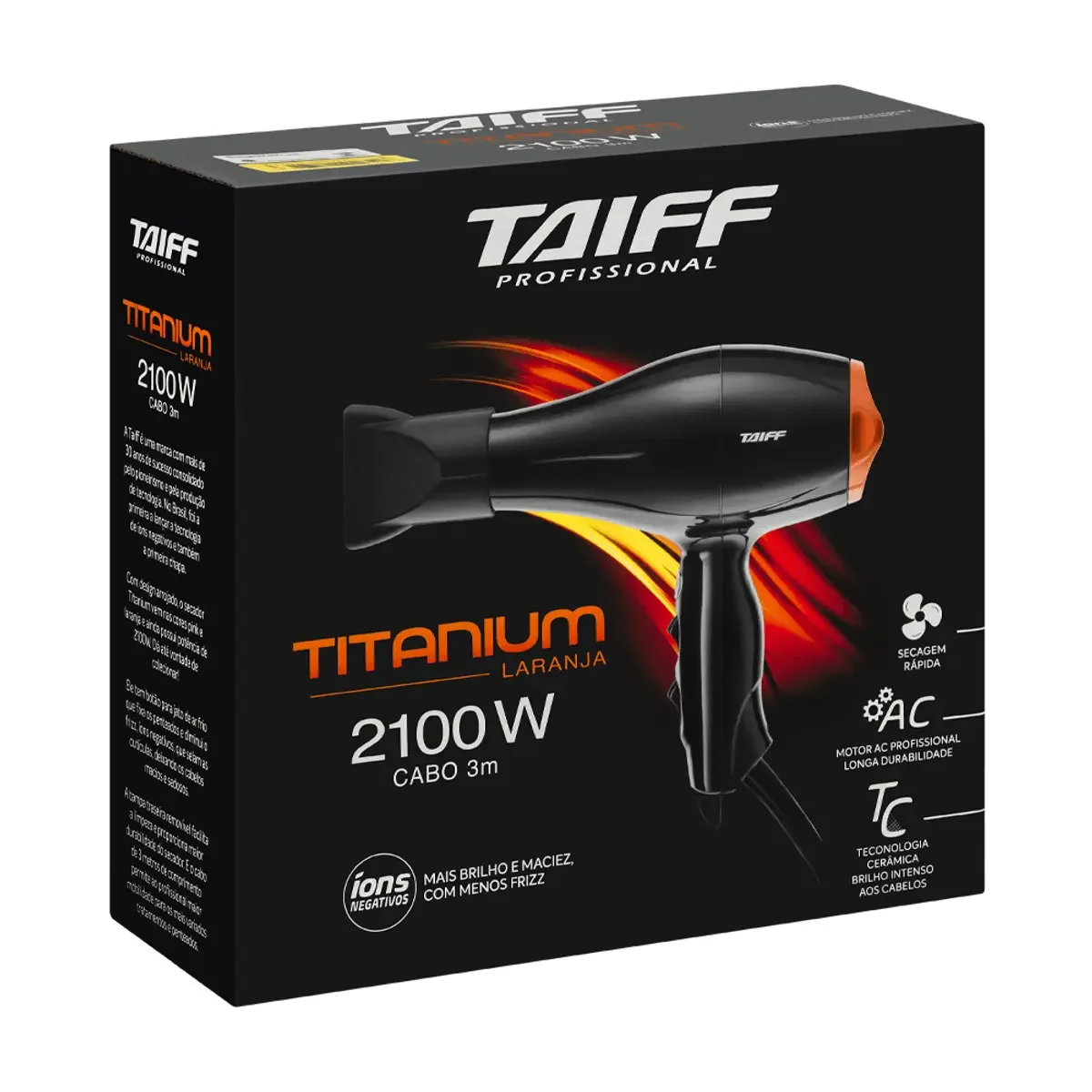 Secador de Cabelo Titanium 2100W Laranja Preto 7